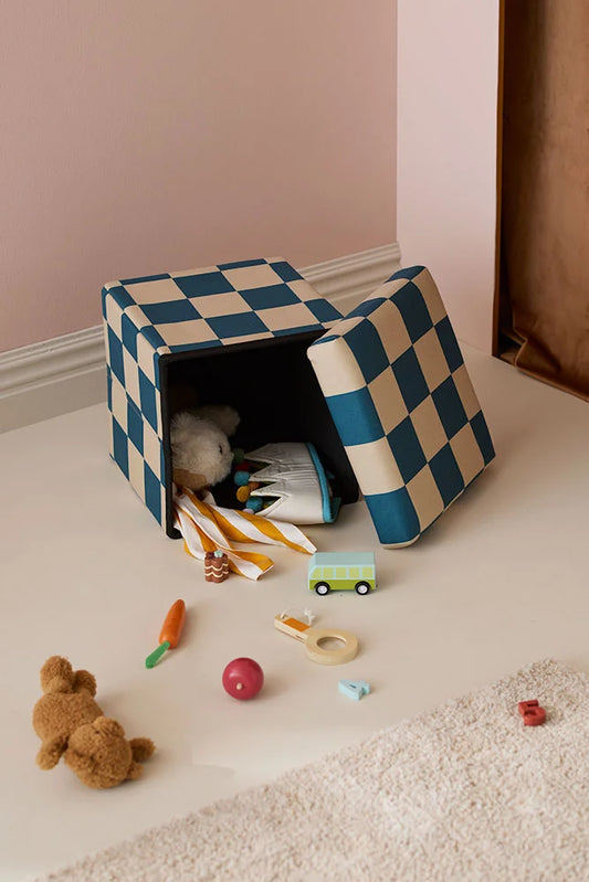Poef met opbergruimte | Checkerboard Blauw