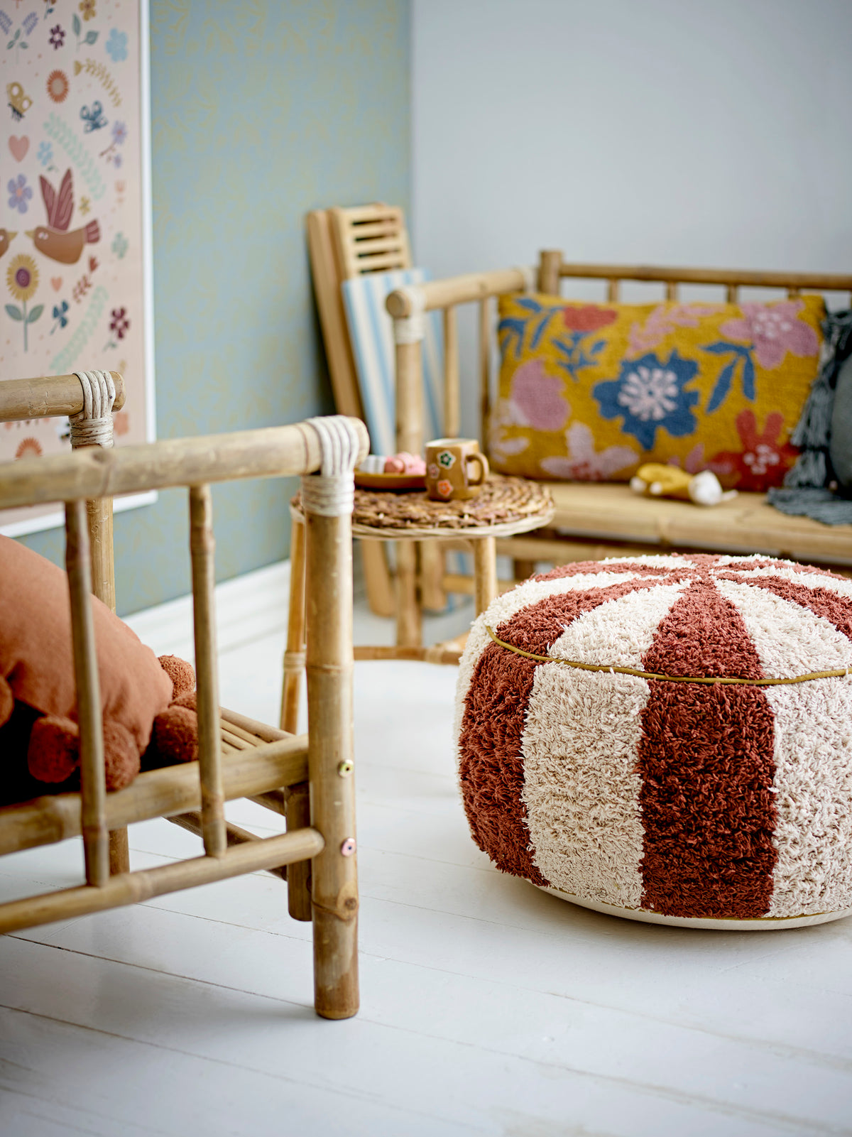 Poef Kinderkamer | Blauw gestreept