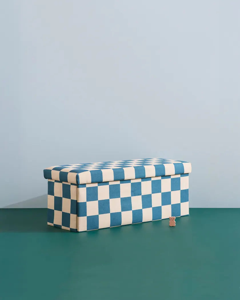 Poef met opbergruimte 80 cm | Checkerboard Blauw