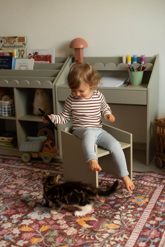 Sage Groen Bubble Montessori Bureau 1 lade met 2 stoeltjes