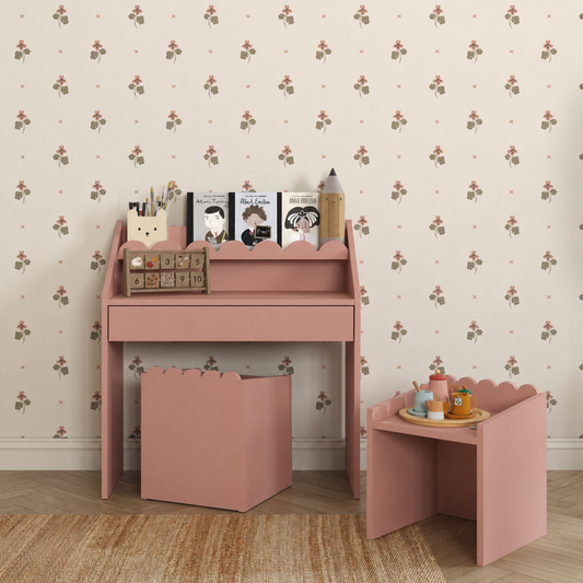 Roze Bubble Montessori Bureau 1 lade met 2 stoeltjes