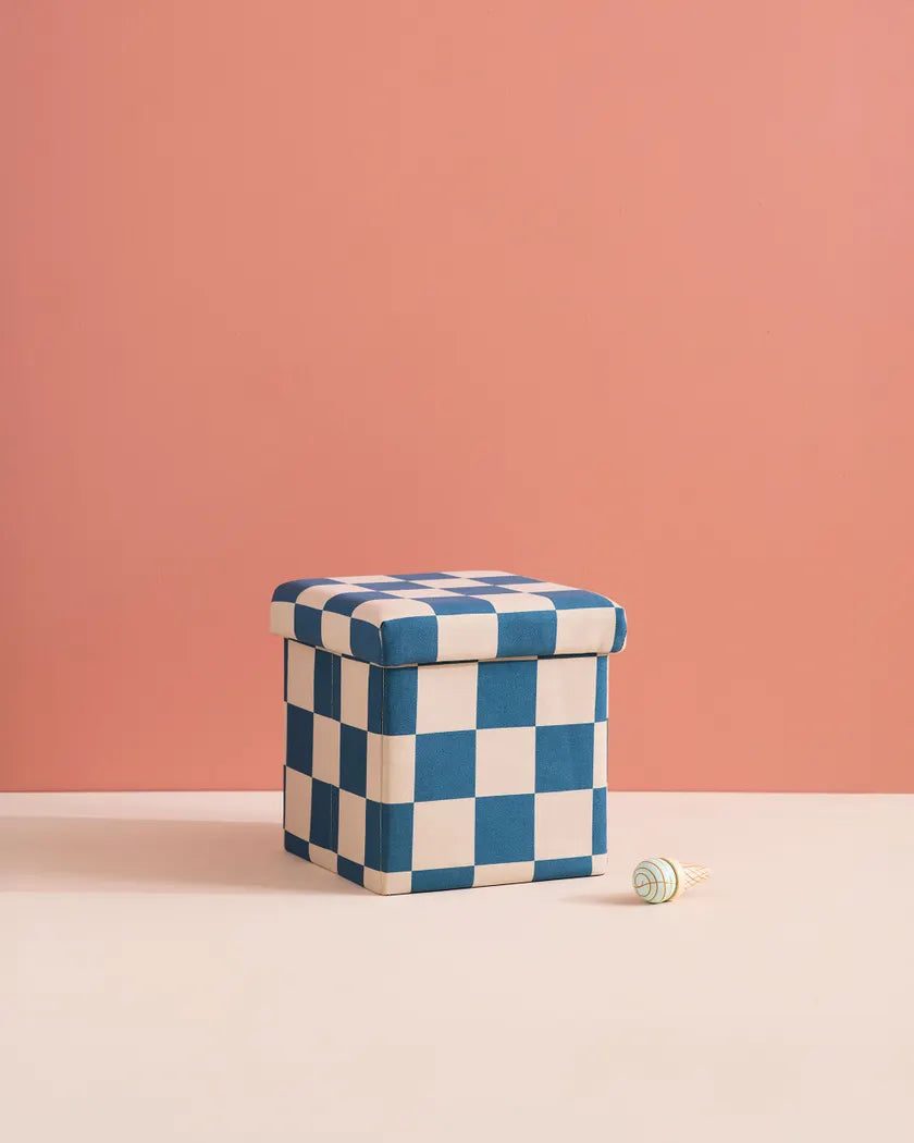 Poef met opbergruimte | Checkerboard Blauw
