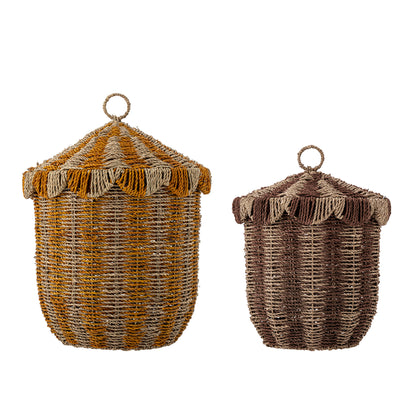 Opbergmanden met deksel van zeegras – Set van 2